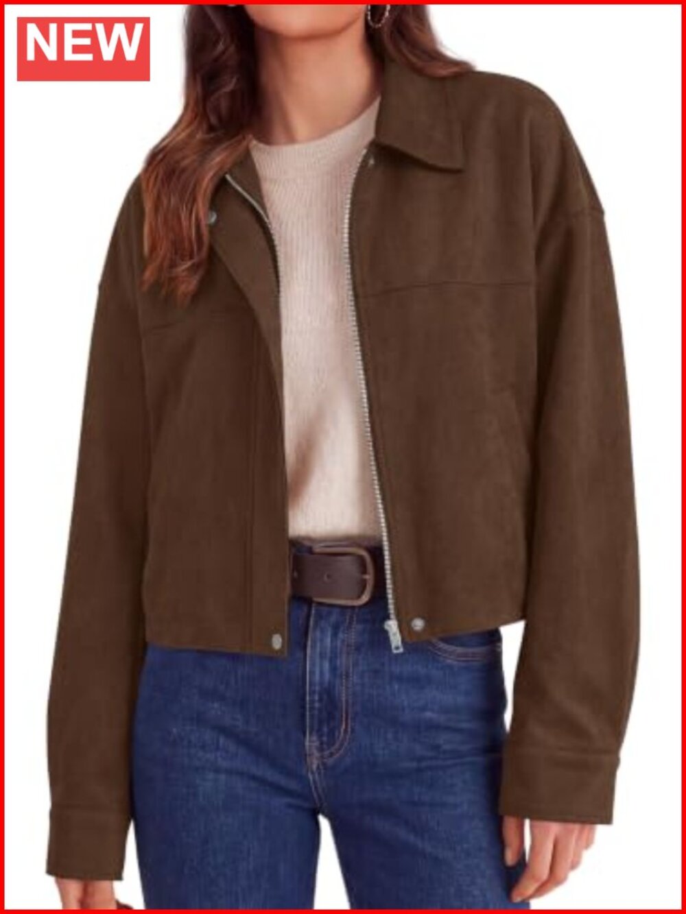 Women's Faux Suede Cropped Zip Up Jacket Fall Coat